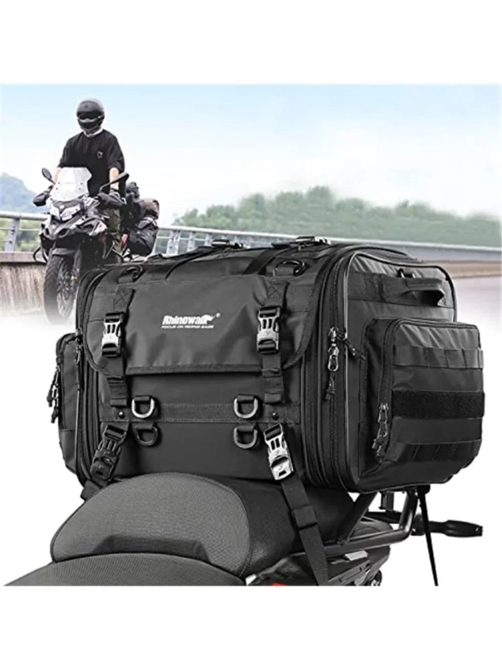 New Rhinowalk Motorcycle Tail Bag Expandable Motorcycle Travel Luggage 60L